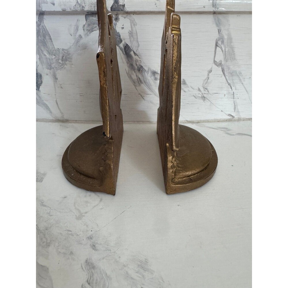 VTG 60’s Brass/Metal Ship Nautical Bookends SET Heavy MCM Library Shelf Taiwan - Picture 2 of 5